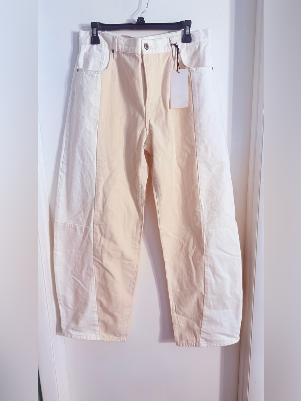Zara ZW Collection Mid-Rise Patchwork Barrel Jeans  NWT